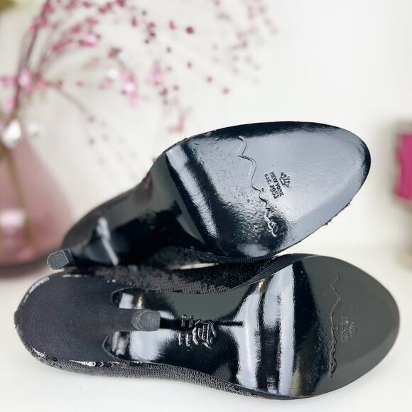 Nina Eveline Sequin Ruffle Peep Toe Platform Heels Pumps Black Size 8.5 M NWB - Picture 7 of 15